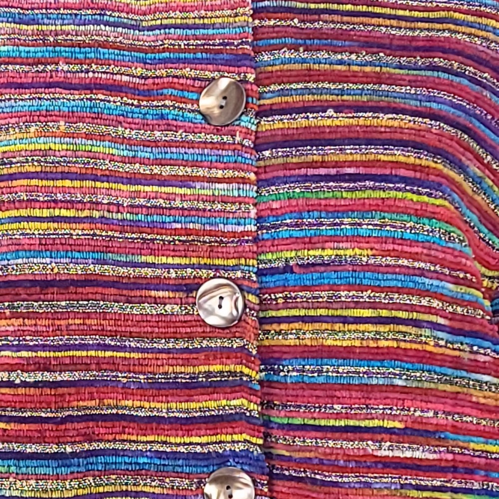 TanTrums Rainbow Striped Corded Jacket Women‎ Multicolor Boho Art to Wear PL - Picture 2 of 7